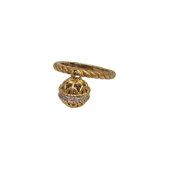 Judith Ripka Gold Over Sterling Silver CZ Dangle Ball Ring Size 11 #17002